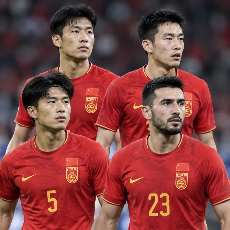 杨明洋、钟义浩、李扬与布尼亚明代表国足出场的足球赛事主题画面